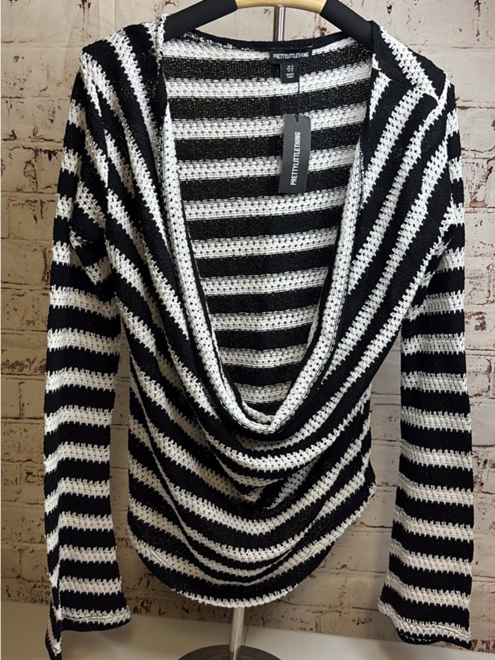 PrettyLittleThing Black & White Striped Cowl Neck Sweater
